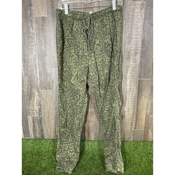 Nicole Miller Women's Pants Medium Green Camo Print Elastic Waist - Picture 1 of 6